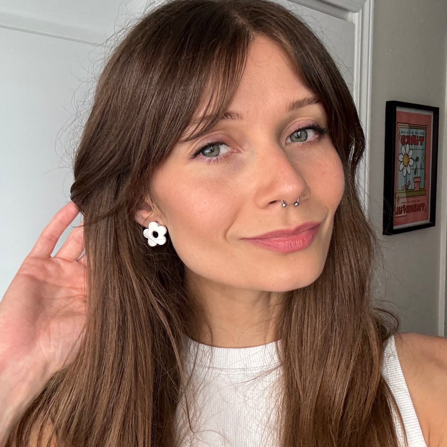 Retro Flower Studs • White