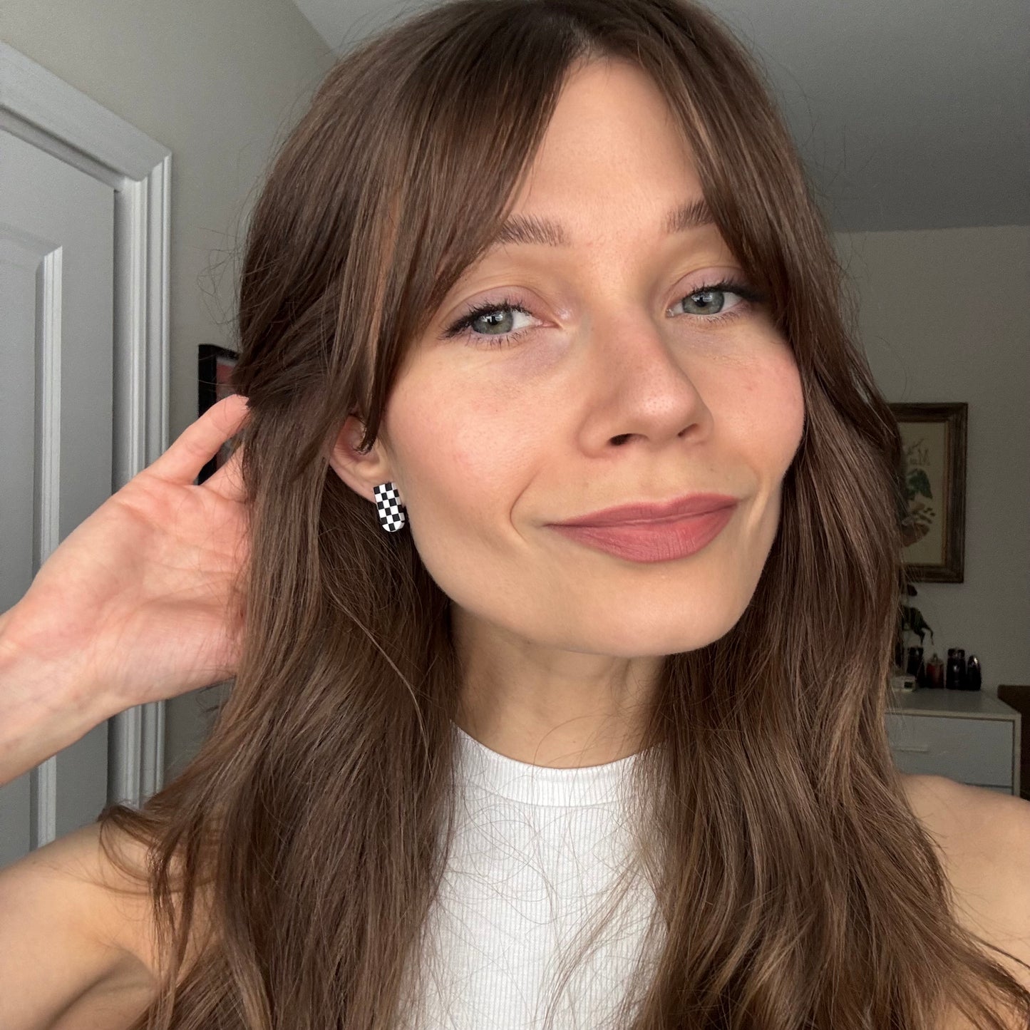 Faye Stud • Black & White Checks