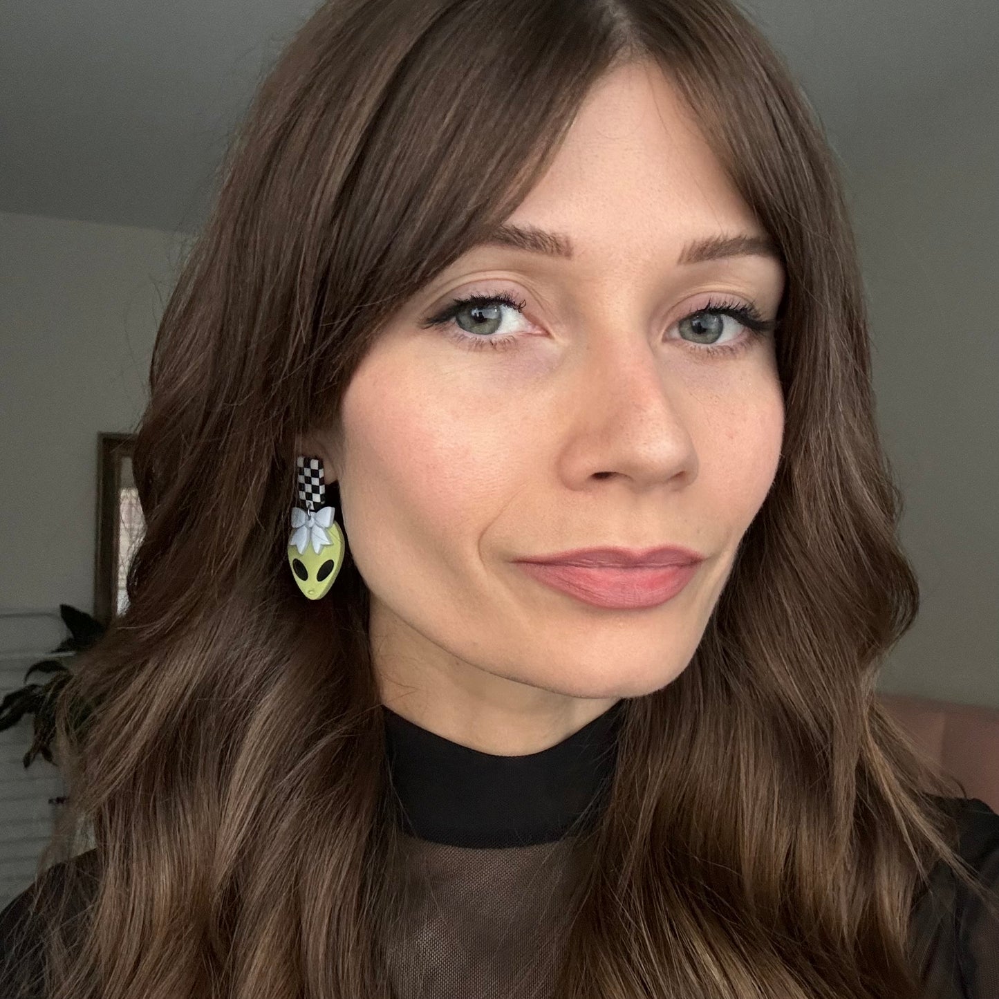 Alien Earrings • "I'm Just A Girl" Checker Stud