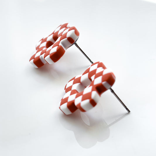 Small Flower Studs • Terracotta Checks