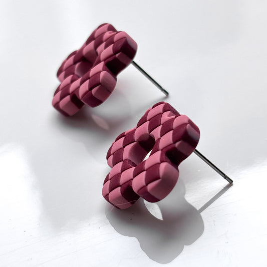 Retro Flower Studs • Red + Pink Checks