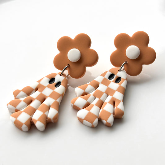 Floral Ghosties (stud) • Peach & White Checks
