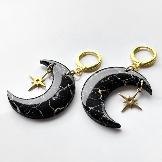 Moons • Black & Gold Marble • Sparkle