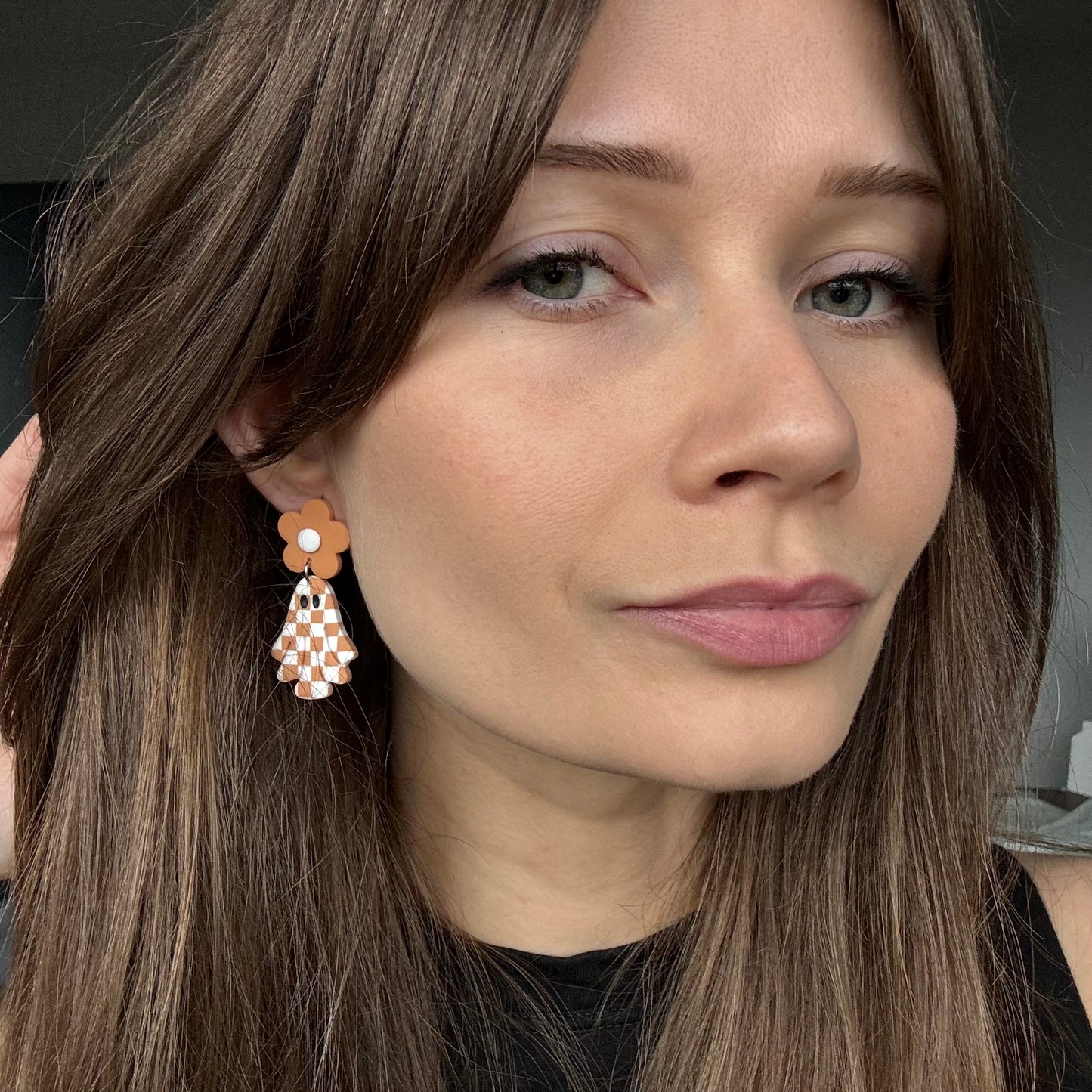 Floral Ghosties (stud) • Peach & White Checks