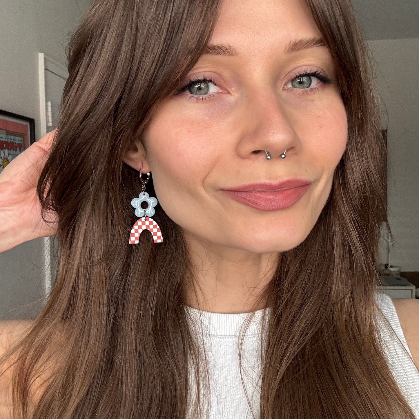 Micro Leo • Floral • Retro Blue + Terracotta Checks