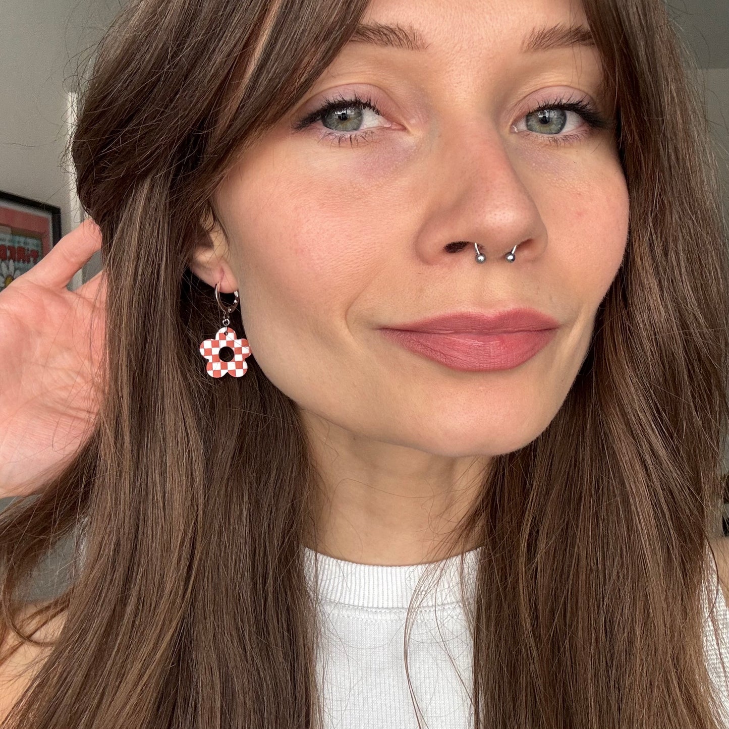 Small Flower Dangle • Terracotta Checks
