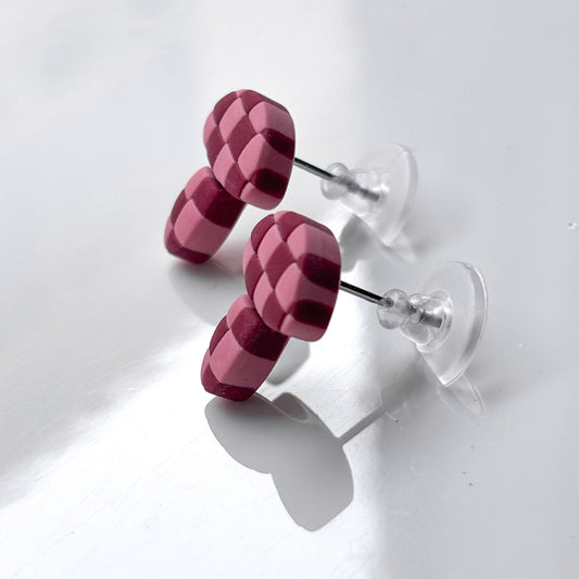 Mushroom Studs • Red + Pink Checks