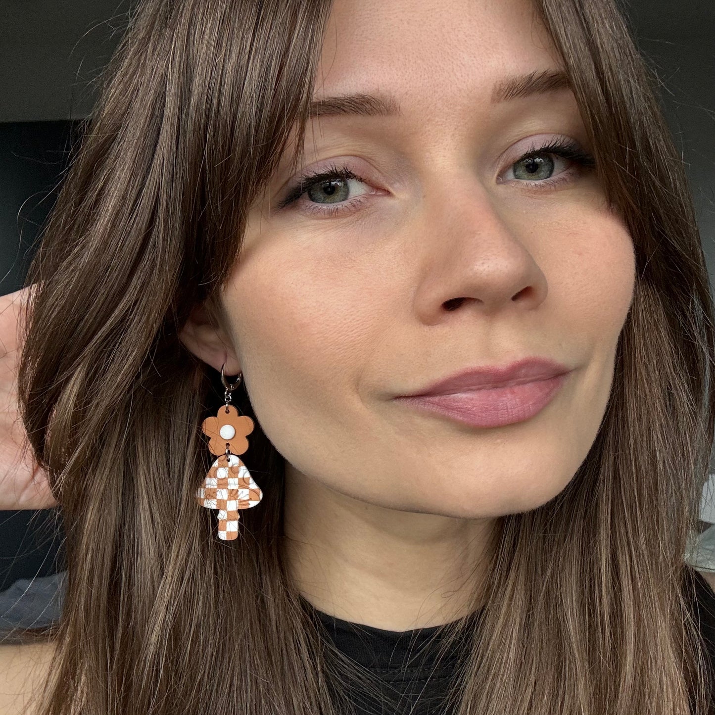 Floral Mushroom • Peach & White Checks