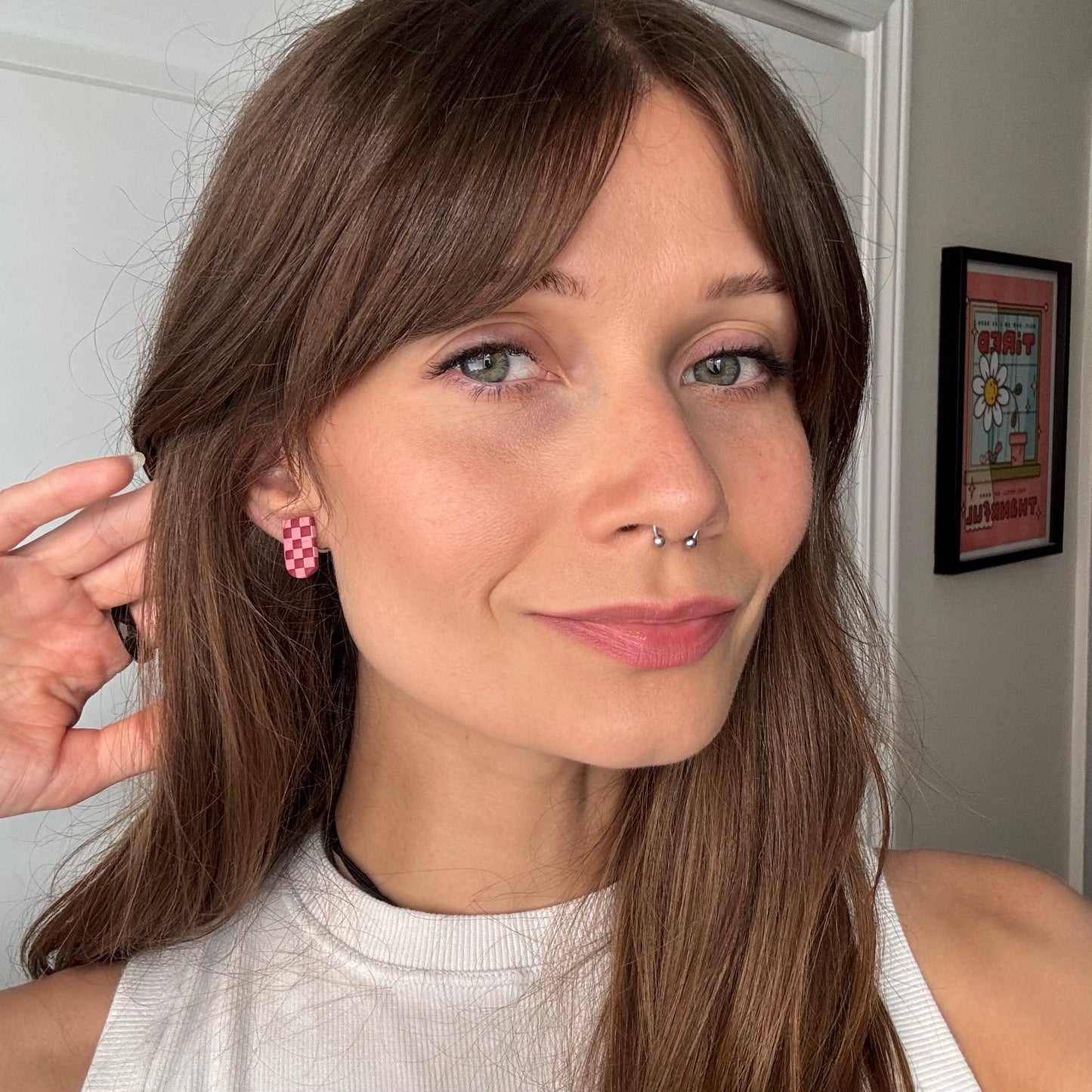 Faye Studs • Red + Pink Checks