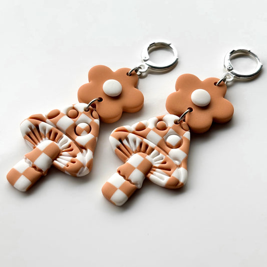 Floral Mushroom • Peach & White Checks