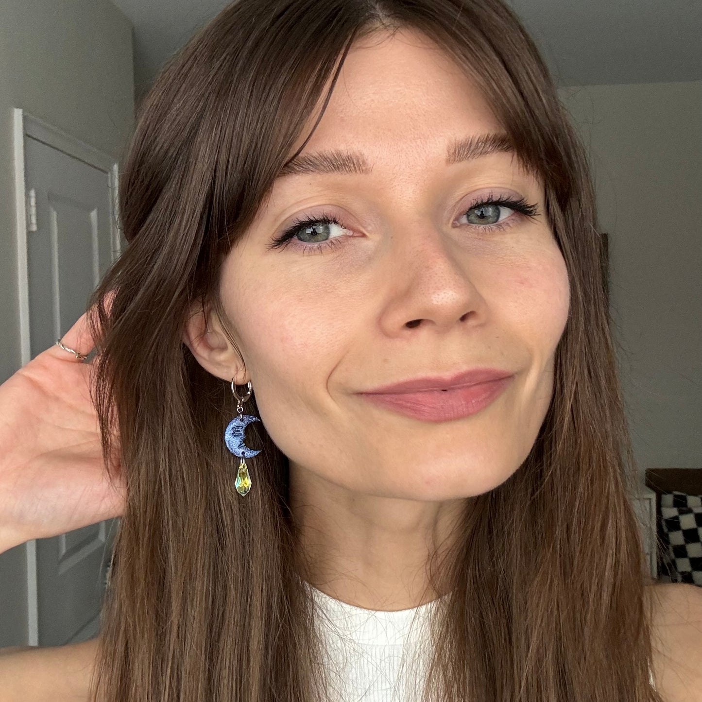 Moon Faces • Blue Holo Glitter + Bead