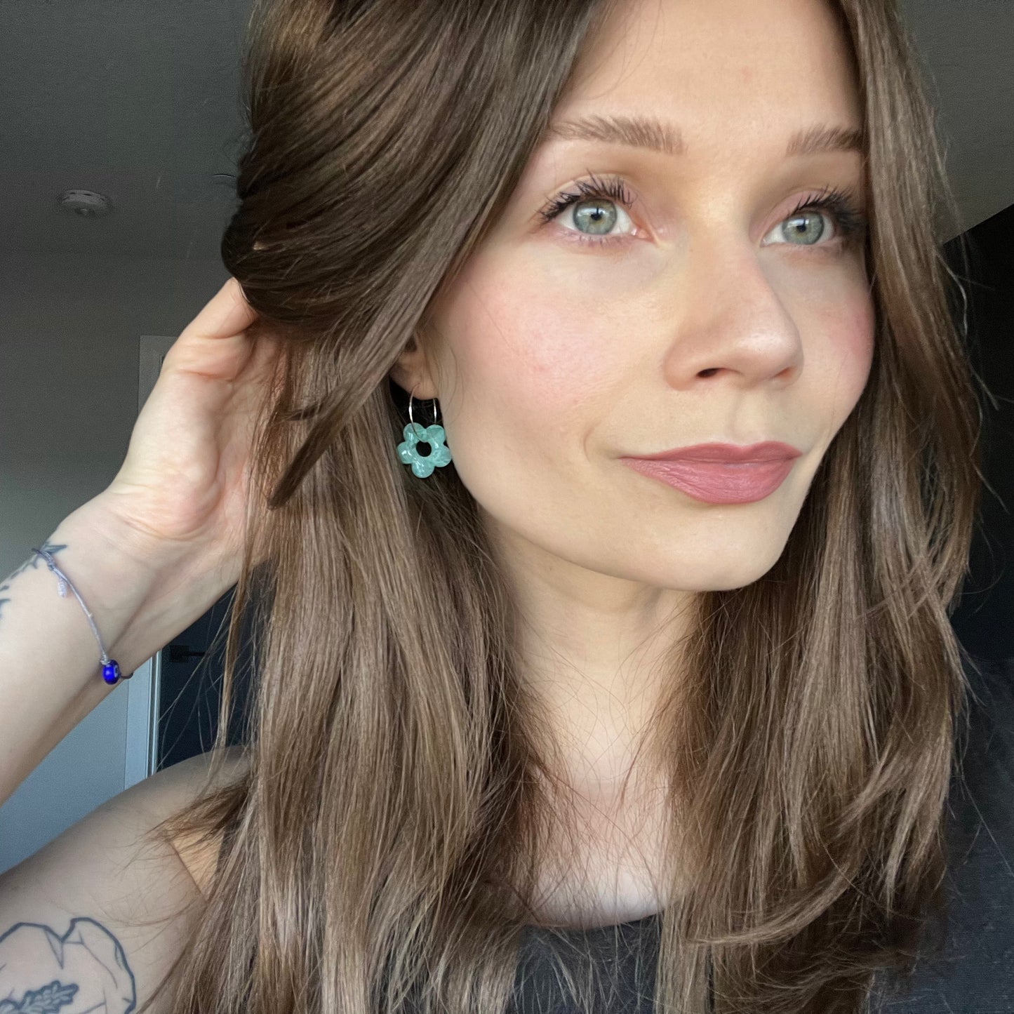 Small Flower Hoops • Aquamarine