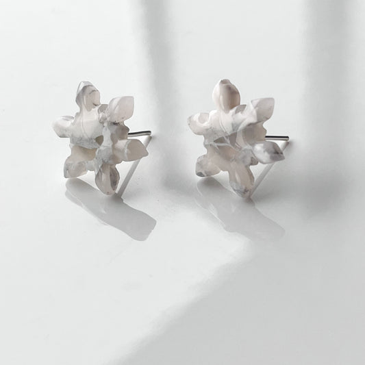 Snowflake Studs • Creamy Neutral Marble
