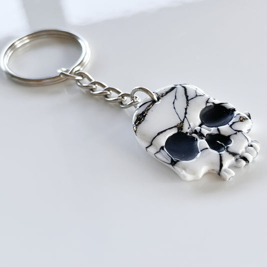 Keychain • White Marble Skull