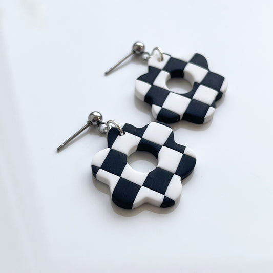 Retro Flower • Black + White Checker