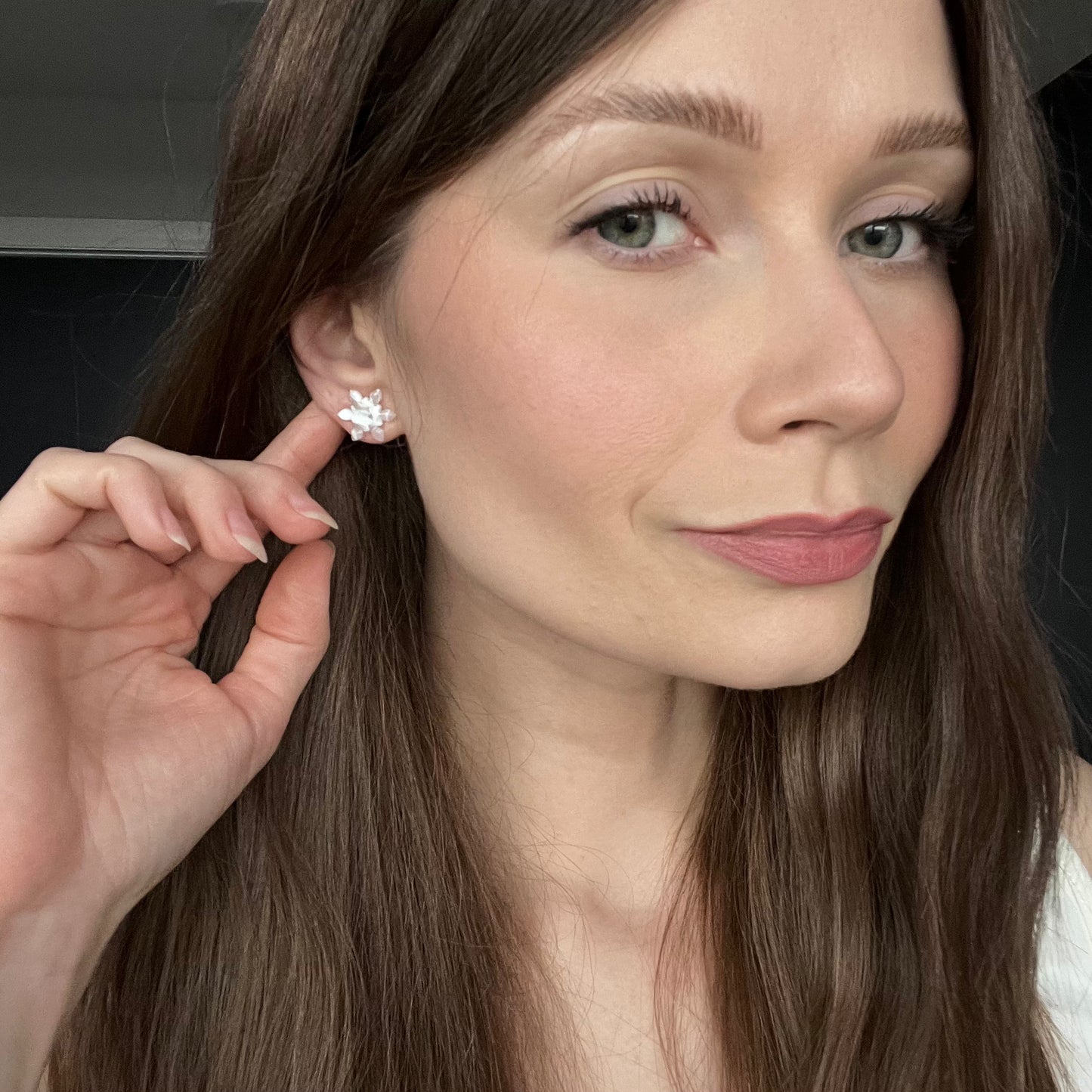 Snowflake Studs • Creamy Neutral Marble