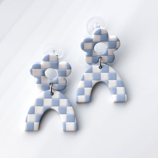 Micro Leo • Floral • Blue + White Checks