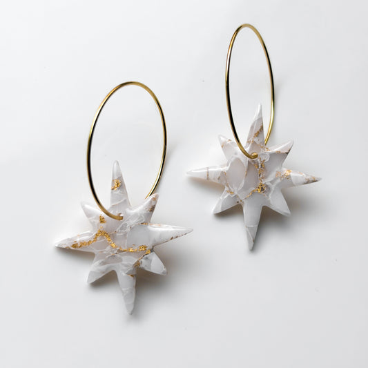 North Star Hoops • White + Gold Marble