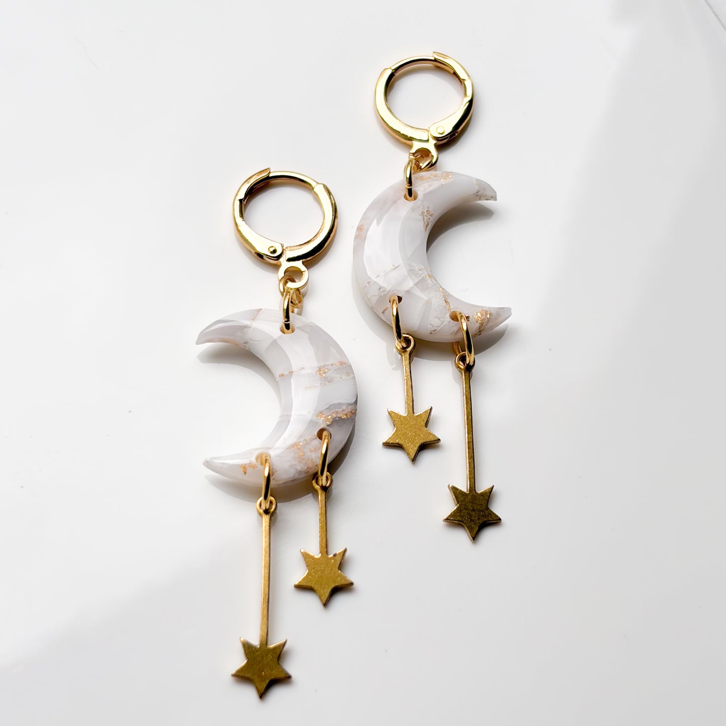 Mini Moons + Stars • White + Gold Marble