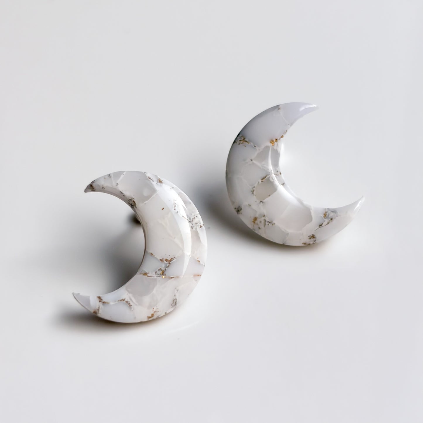 Mini Moon Studs • White + Gold Marble