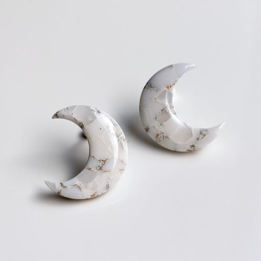 Mini Moon Studs • White + Gold Marble
