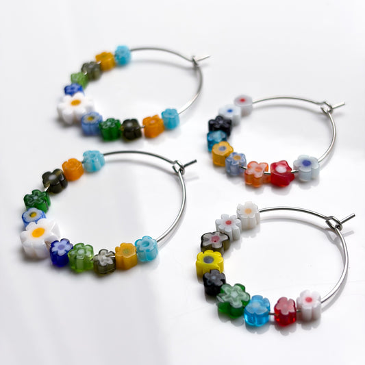 Beaded Mystery Hoops • Silver • 2 sizes
