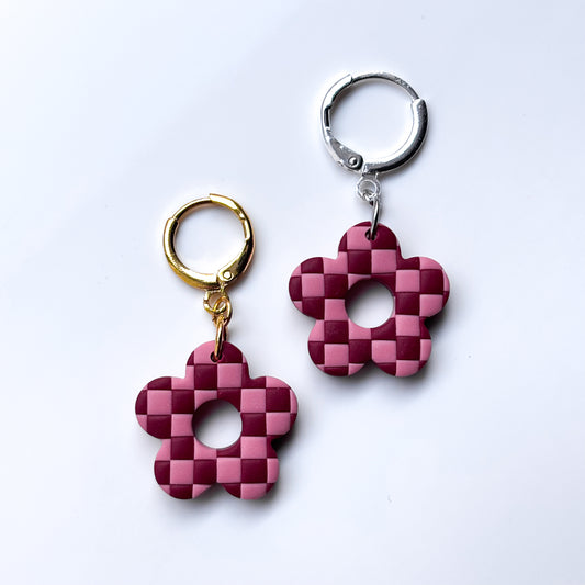 Retro Flower Dangles • Pink + Red Checks