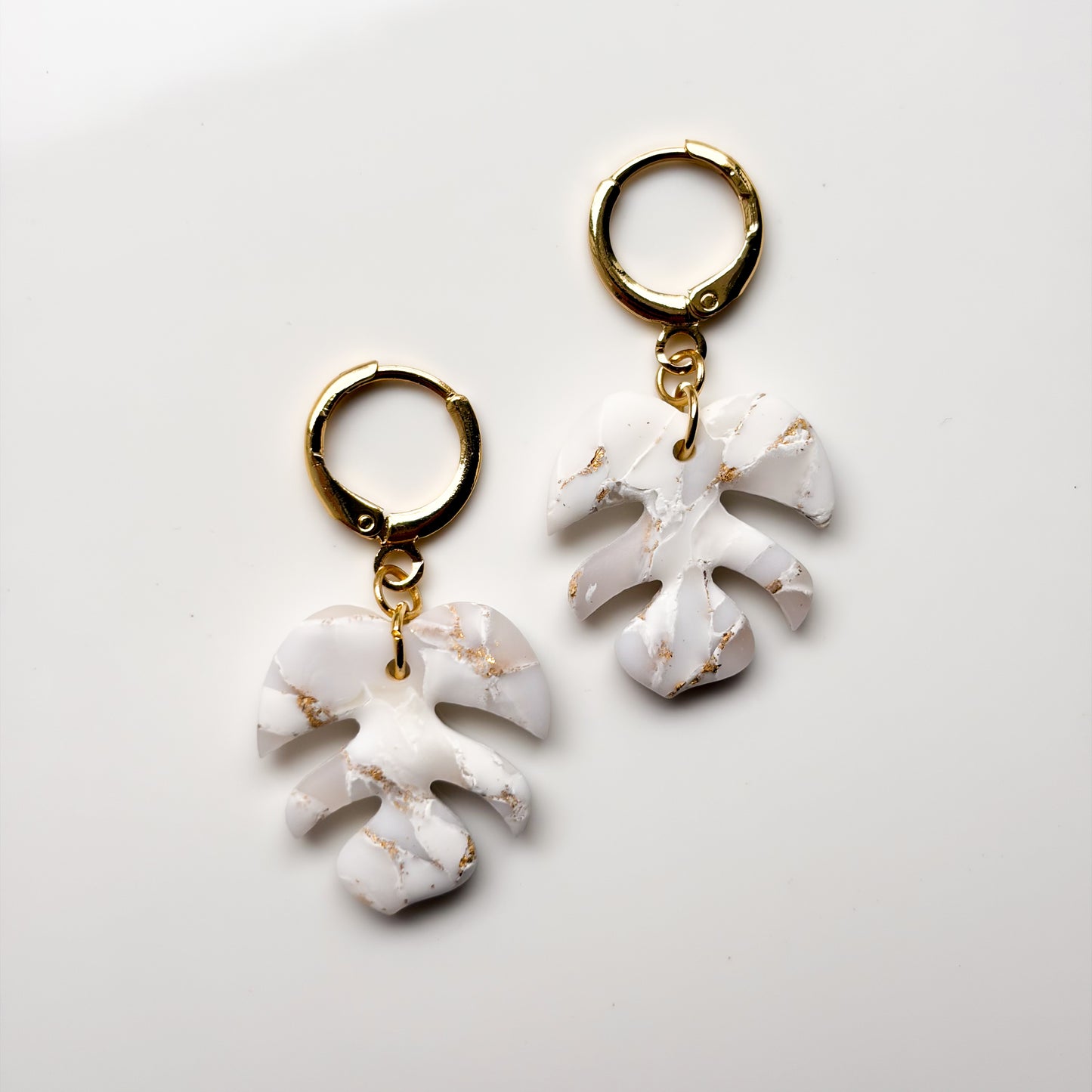 Monstera Dangles • White + Gold Marble