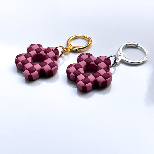 Retro Flower Dangles • Pink + Red Checks