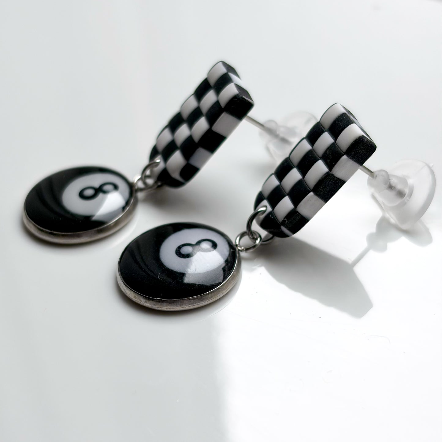 8 Ball Dangles • Black + White Checks