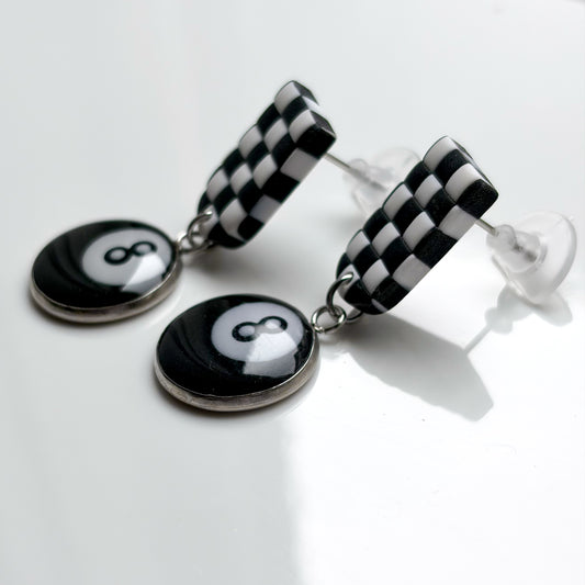 8 Ball Dangles • Black + White Checks