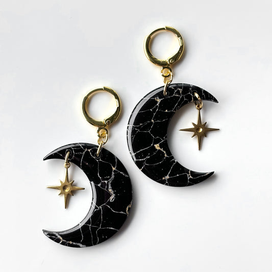 Moons • Black & Gold Marble • Sparkle