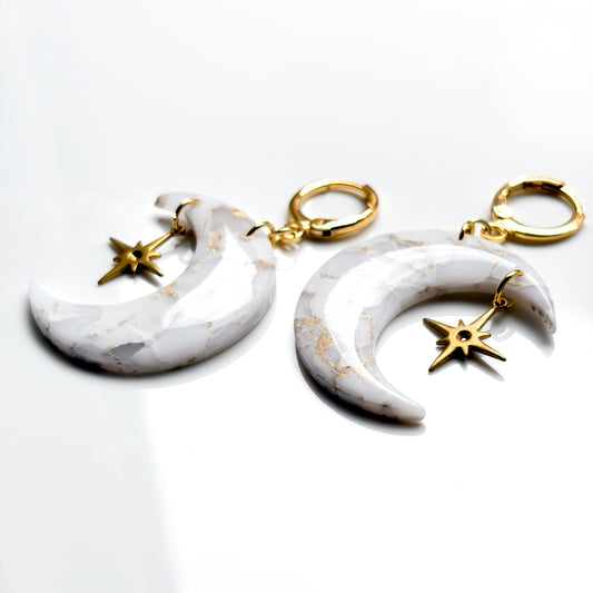Moons (lg) • White + Gold Marble • Sparkle