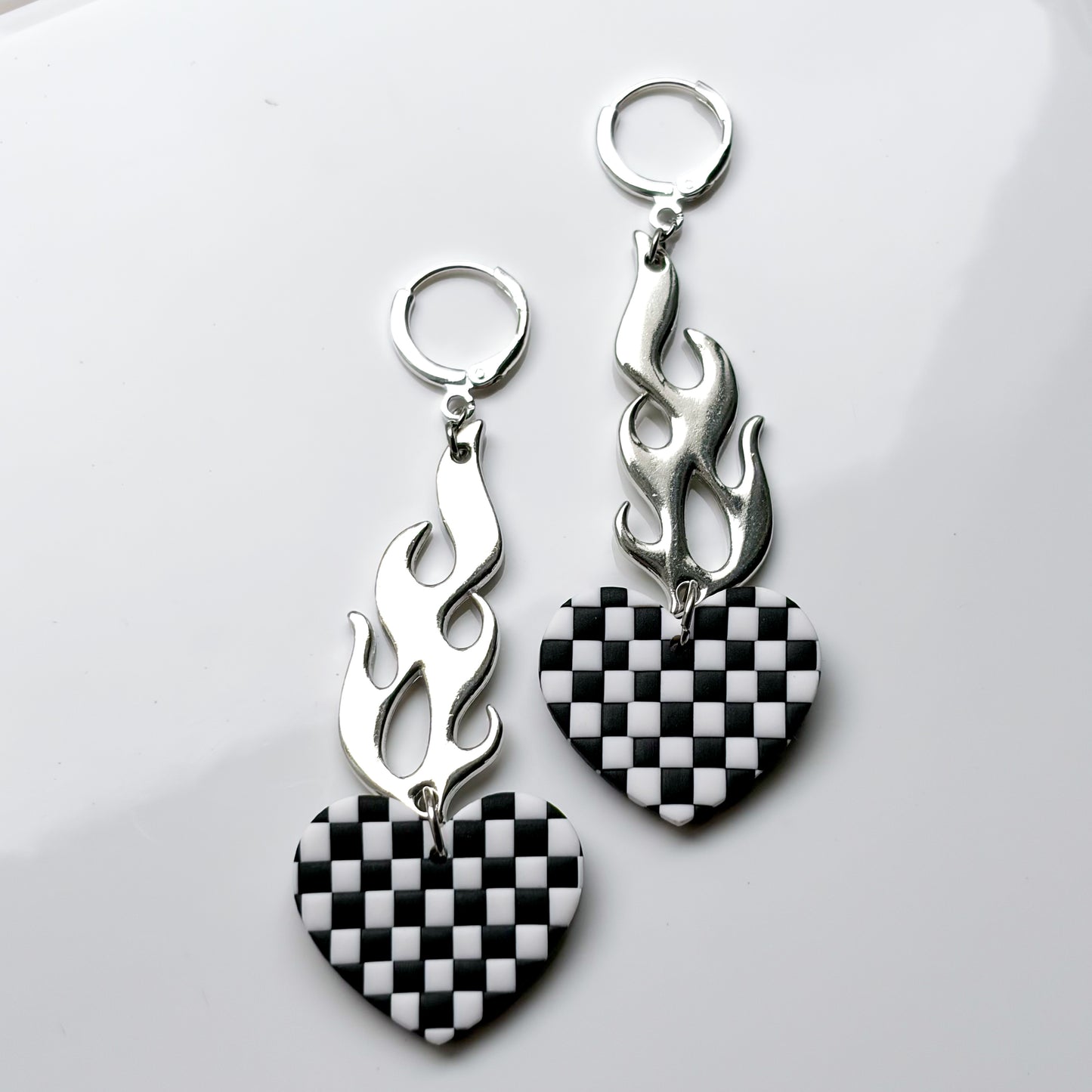 Flaming Hearts • Black + White Checks