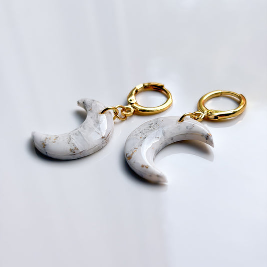 Mini Moon Dangles • White + Gold Marble