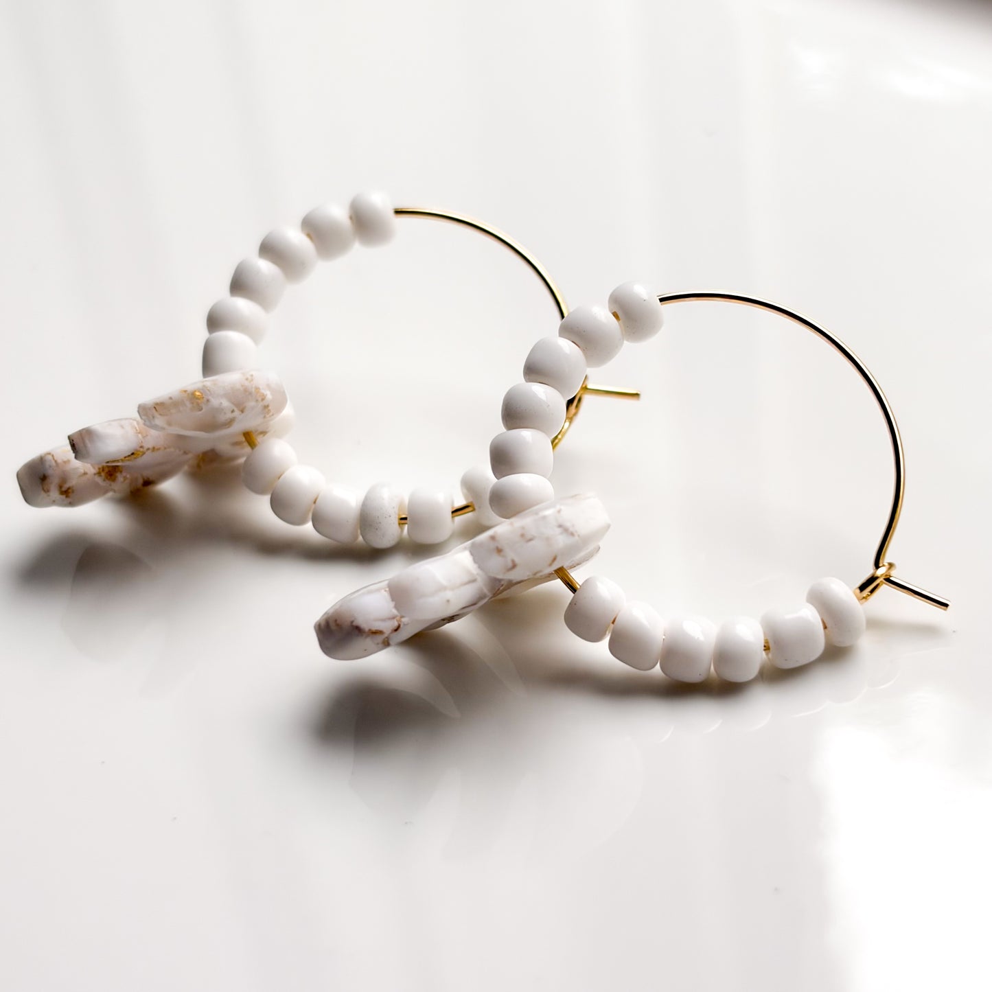 Monstera Hoops • White + Gold Marble