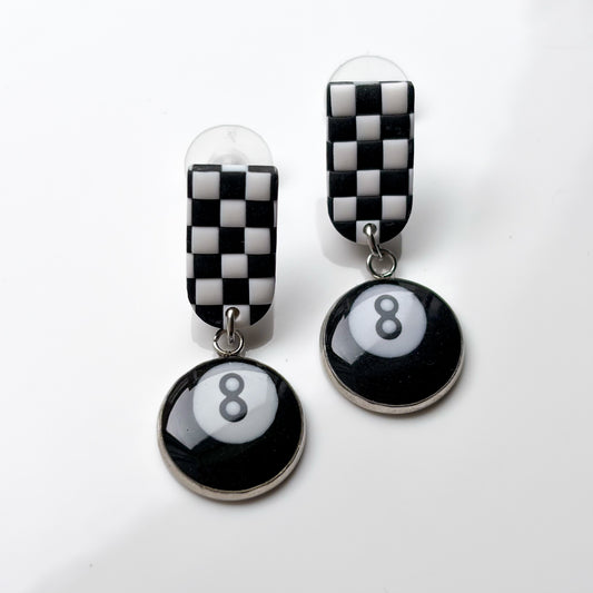 8 Ball Dangles • Black + White Checks