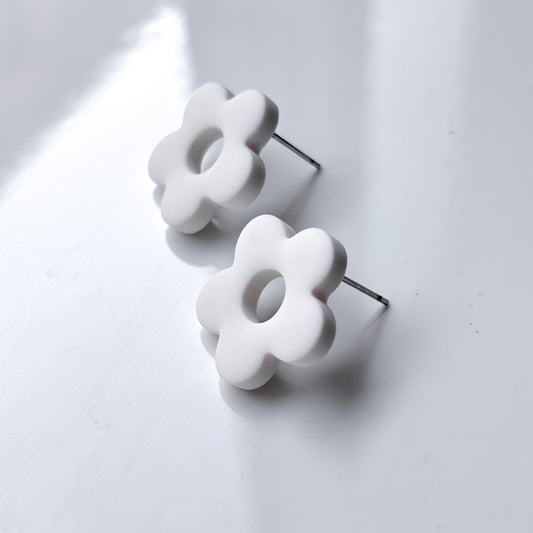 Retro Flower Studs • White
