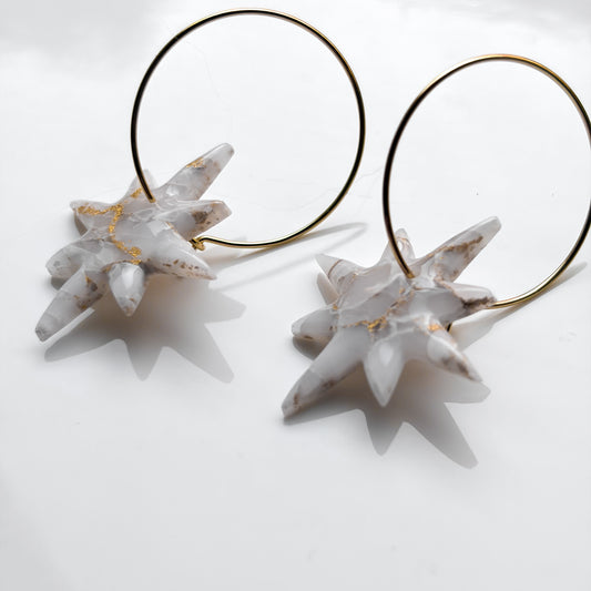 North Star Hoops • White + Gold Marble