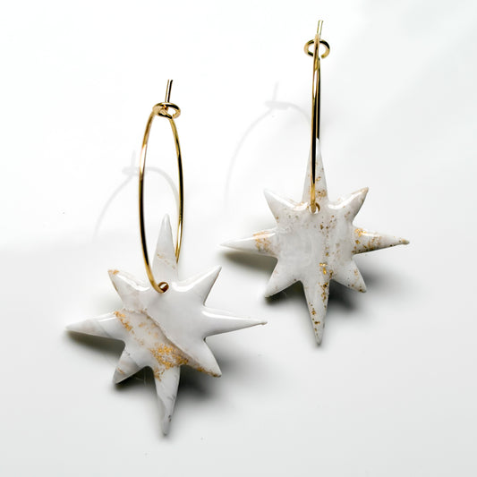 North Star Hoops • White + Gold Marble