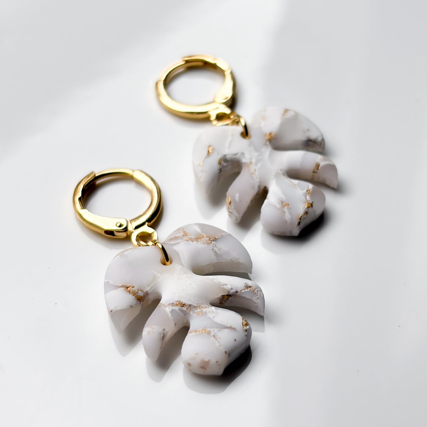 Monstera Dangles • White + Gold Marble