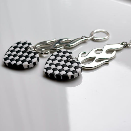 Flaming Hearts • Black + White Checks