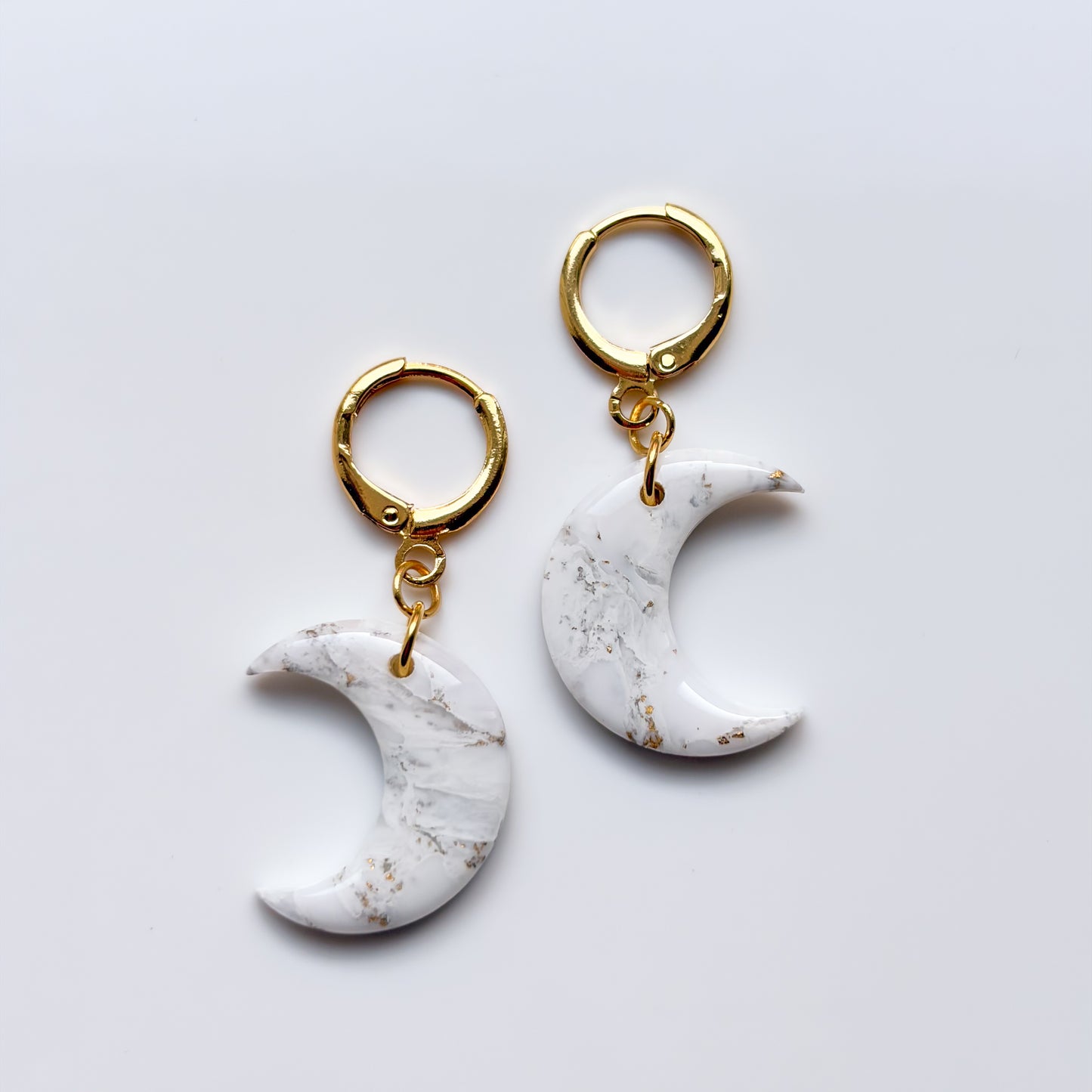 Mini Moon Dangles • White + Gold Marble