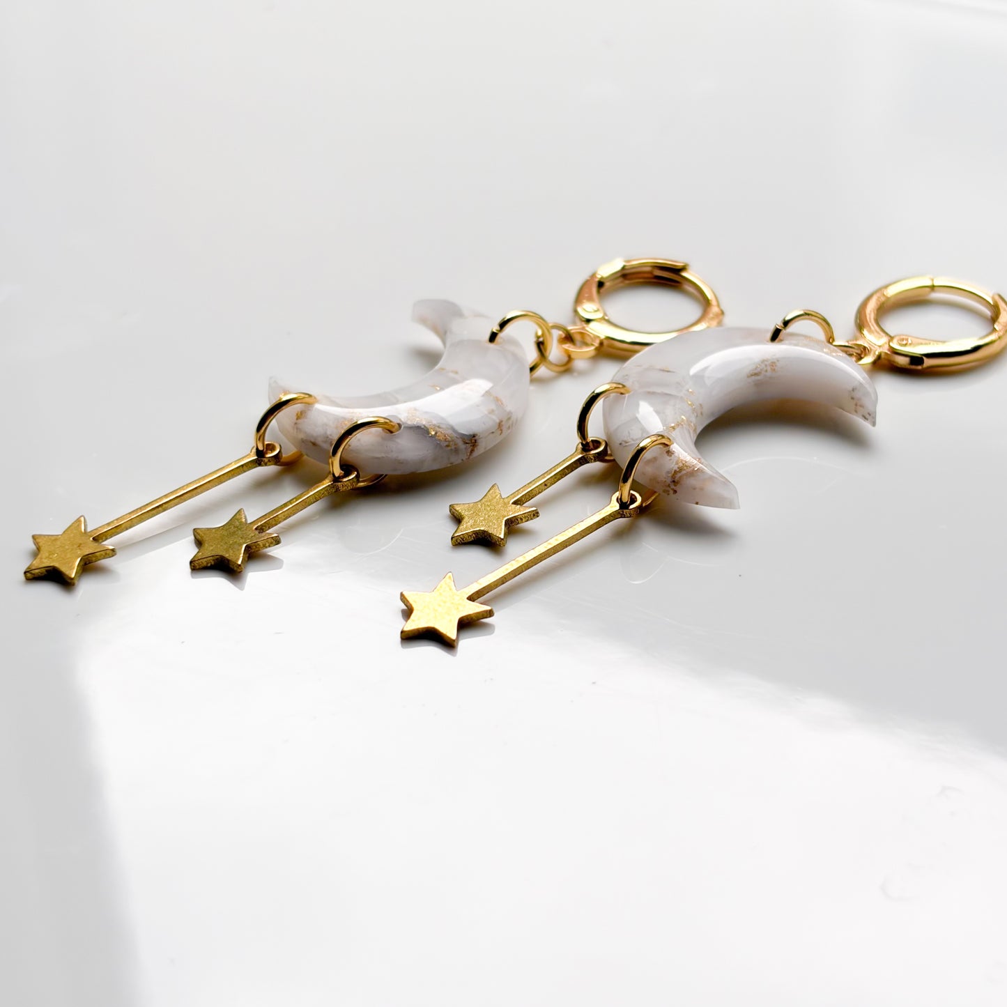 Mini Moons + Stars • White + Gold Marble