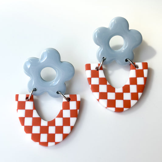 Raven • Retro Blue + Terracotta Checks