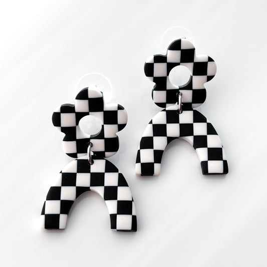 Micro Leo • Floral • Black + White Checks