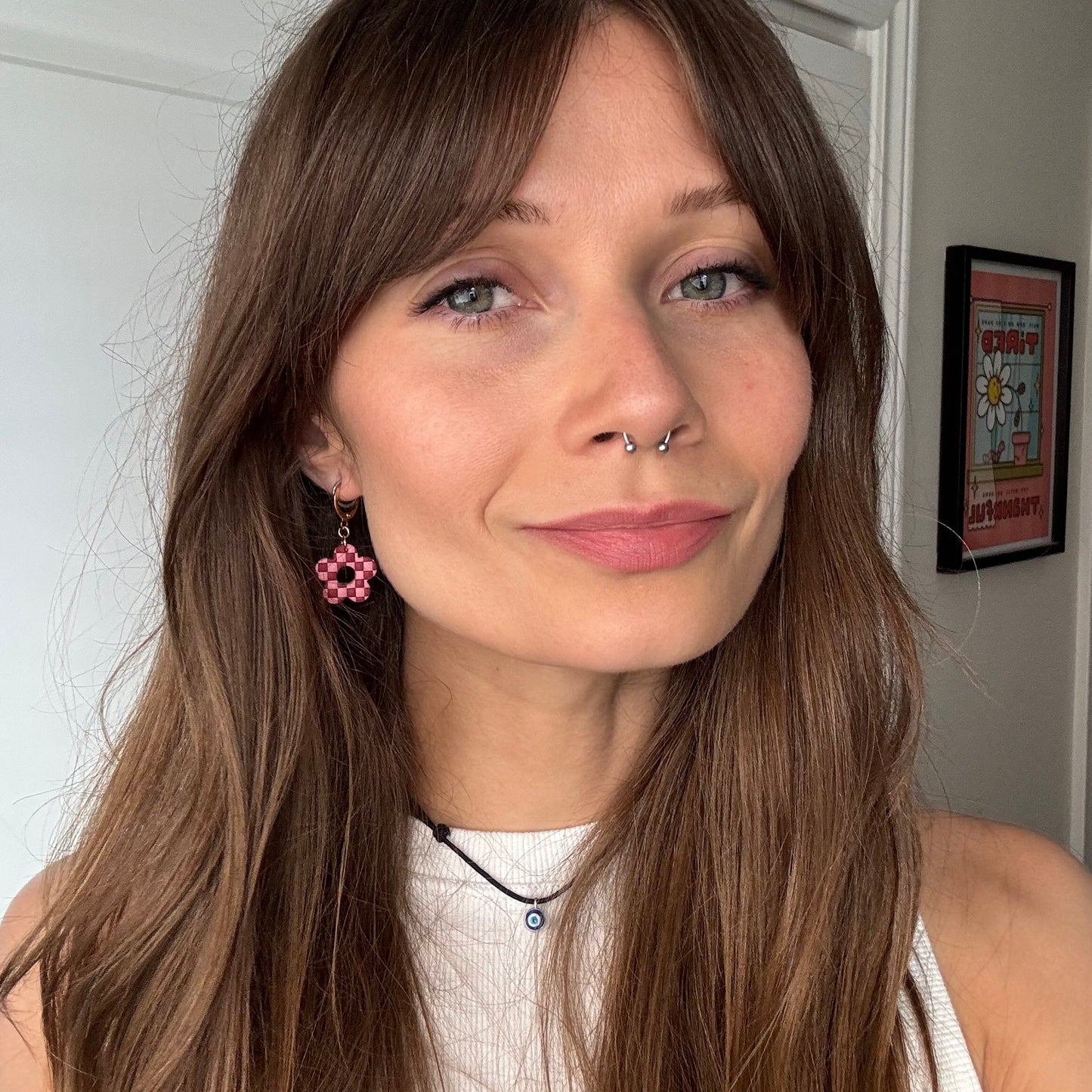 Retro Flower Dangles • Pink + Red Checks