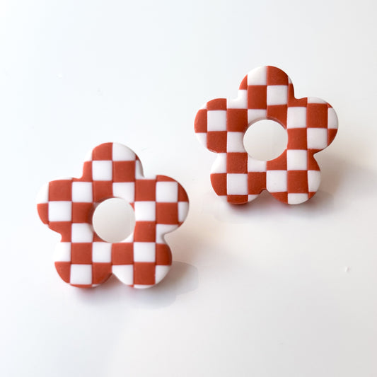Small Flower Studs • Terracotta Checks