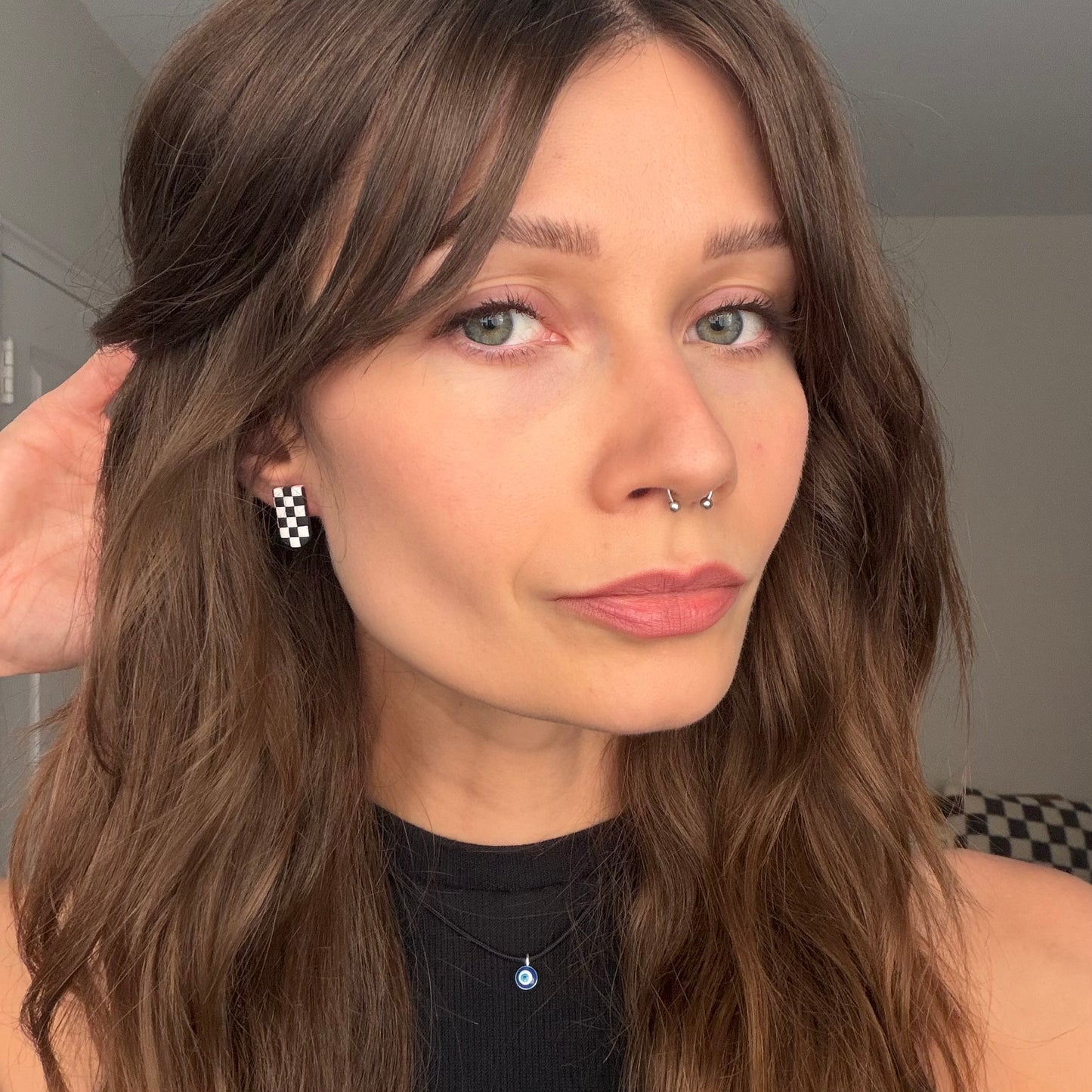 Faye Studs • Black + White Checks