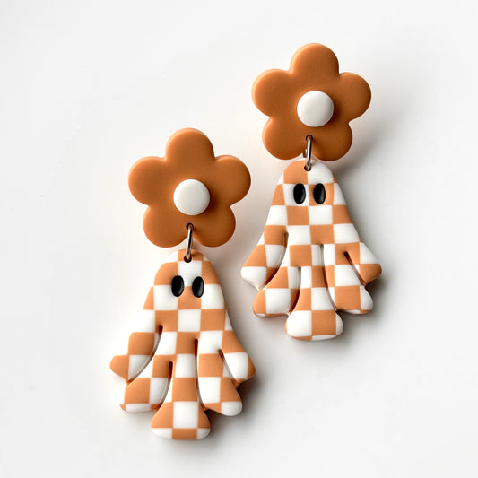 Floral Ghosties (stud) • Peach & White Checks